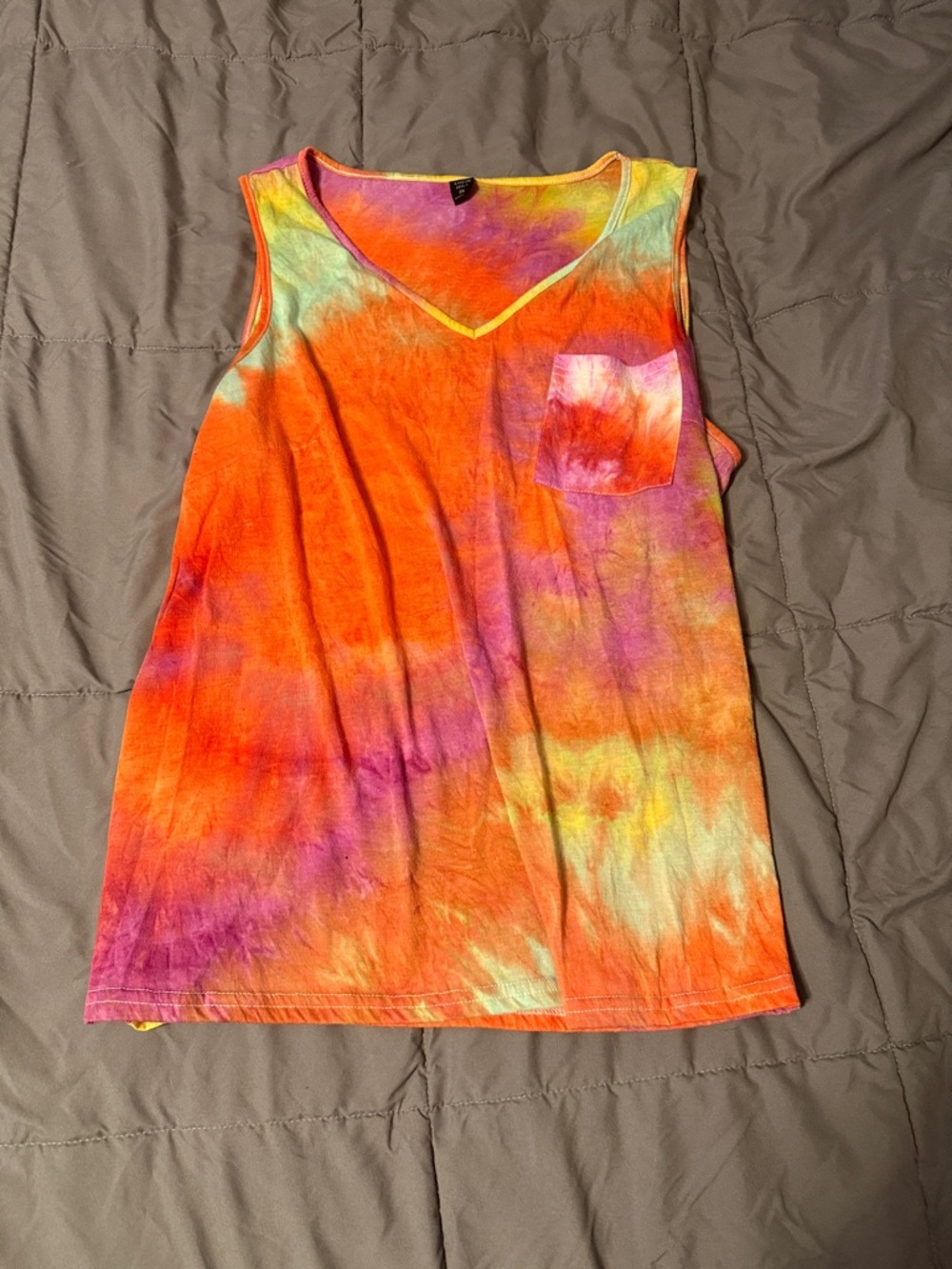 Tie-Dye V-Neck Sleeveless Top - Orange Multi